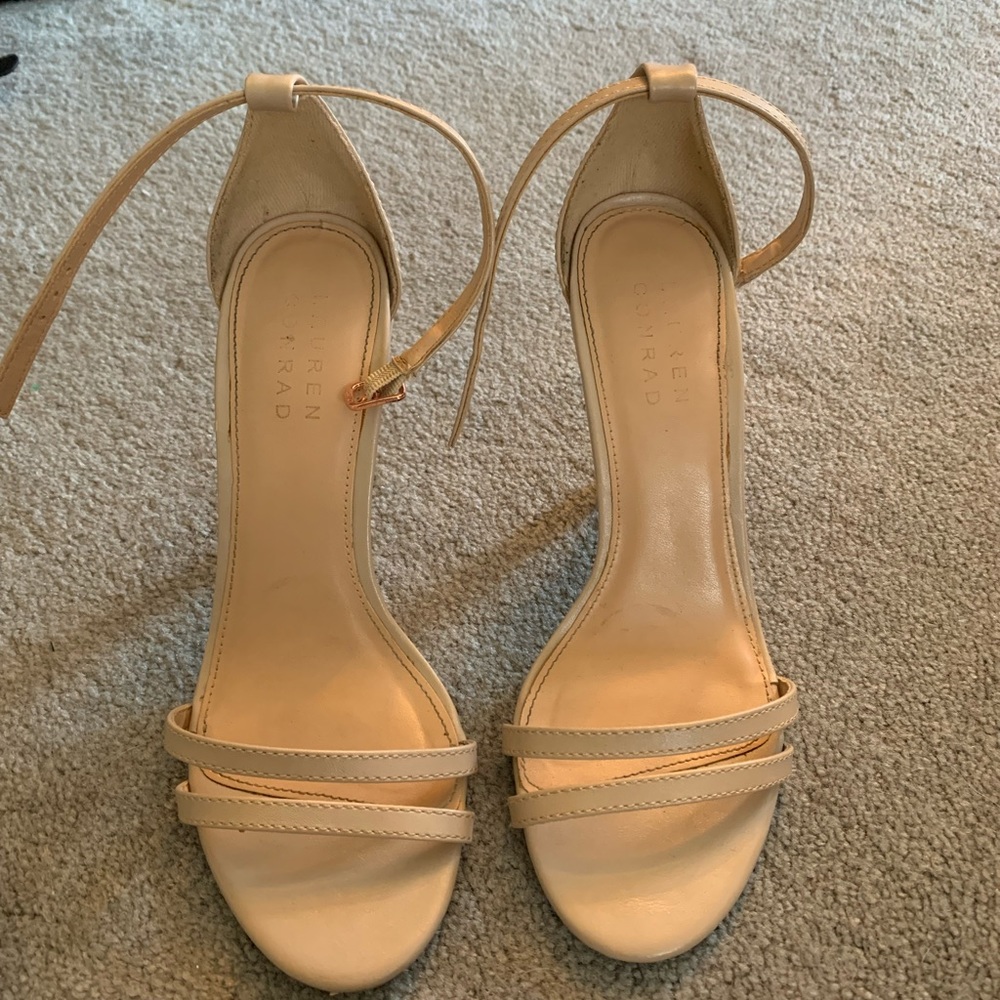 LC lauren Conrad nude ankle strap heels